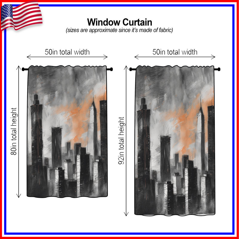 Rideaux, voilages et voilages Urban Skyline Illustration, 50 po x 92 po - 1 panneau, Transparent