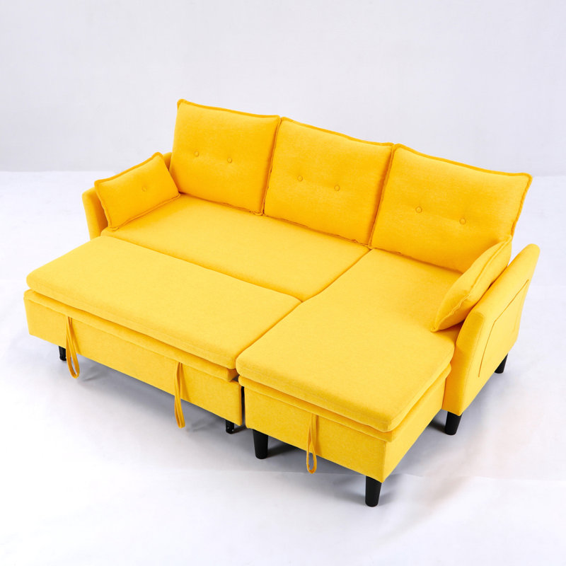 Canapé modulaire réversible en L avec rangement en L - Coton, jaune, bureau et appartement, Jaune
