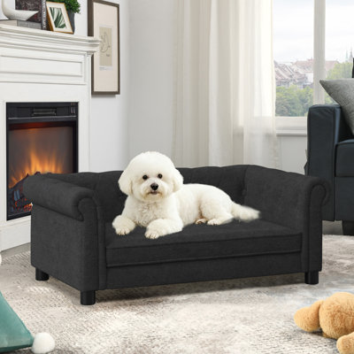  Canapé rembourré pour chien avec accoudoirs roulés et dossier capitonné, style Chesterfield