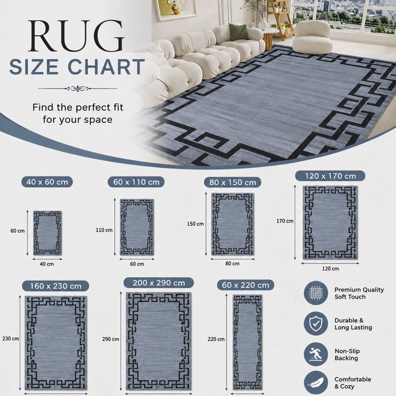 Enrica Polypropylene Grey/Black Area Rug, Bedroom, Hallway Rug, Rectangle 40 x 60cm