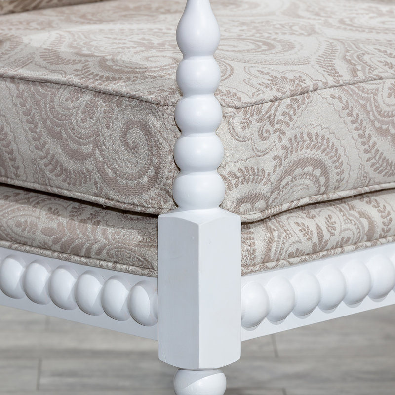 Fauteuil Spindle, finition blanche, tissu cachemire taupe