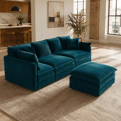 Dover 104" Oversized 3-Seat L-Shaped Chenille Sofa with Movable Ottoman, Deep Seats and 4 Accent Pillows