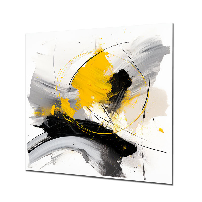 «Fragments of Feeling Yellow and Grey III», reproduction d'art murale abstraite, Métal métal, H 30 po x l 30 po