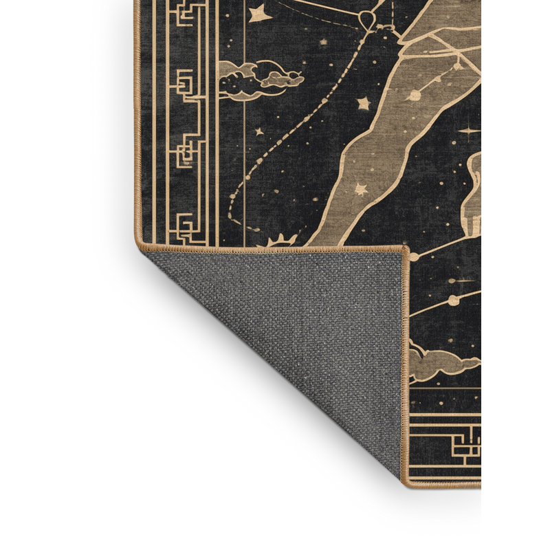 Tapis oriental moelleux doux et moelleux de style oriental noir - reliure brun clair, 6 X 9