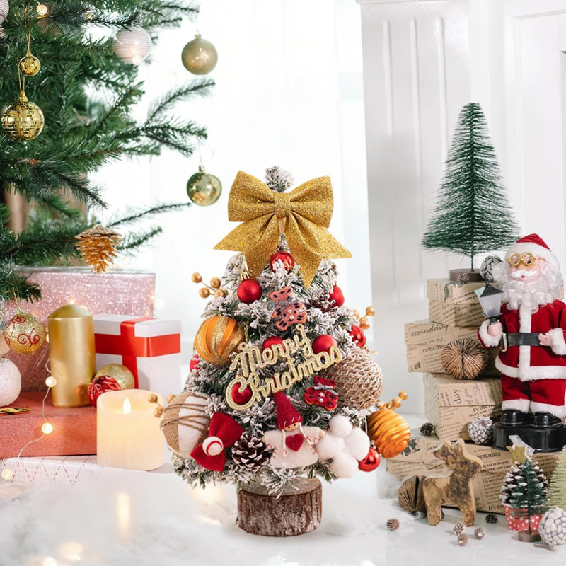 Christmas Decorations,  Artificial Christmas Tree Mini Tabletop Xmas Tree With Flocked Pine Needles, Berries Decoration For Indoor, Home, Office, And Xmas Party Décor (Orange)