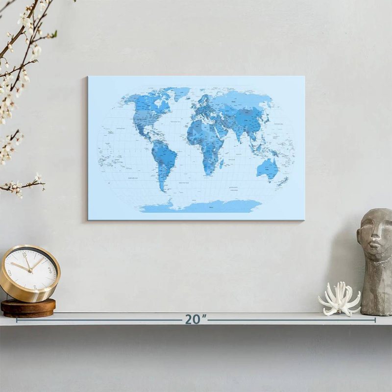 Carte du monde Aliaz - blues, H 8 po x l 12 po