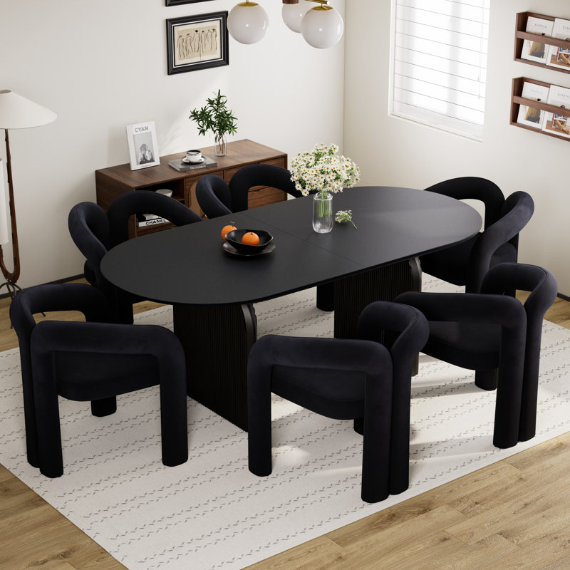 Ensemble de table de salle à manger 70 po avec chaises Velevt, 7 pièces: table, 6 chaises, Noir, Noir