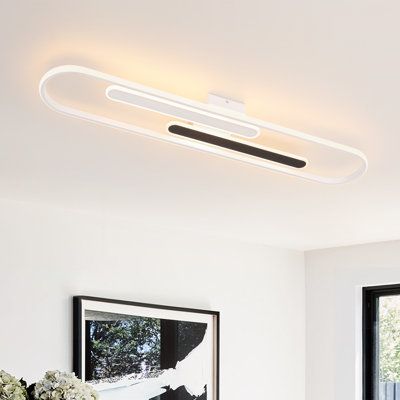 38.6" Black And White Paperclip Style Led Long Oval Round Semi Flush Mount