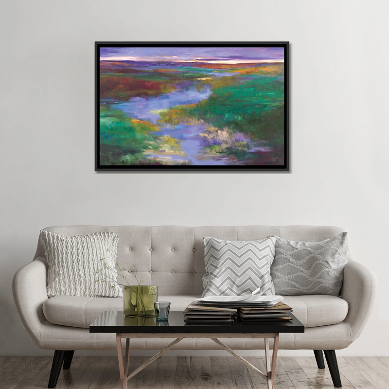 « distante foothills », impression sur toile, H 18 po x l 26 po x P 1,5 po, Toile avec cadre noir, Pas de tapis