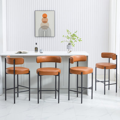 Tabouret de bar moderne en similicuir 30 po avec dossier bas incurvé et structure en métal