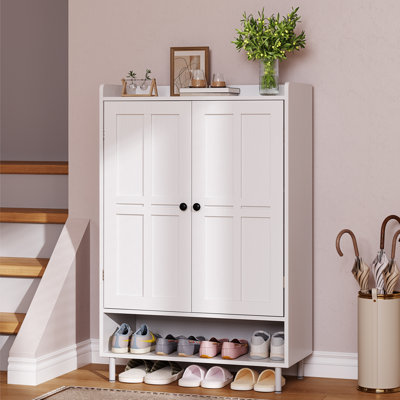 16 Pair Shoe Cabinet, 4-tier Shoe Storage Cabinet with Drawer and Adjustable Shelves