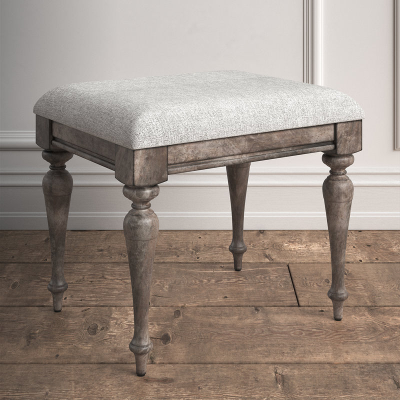 Solid + Manufactured Wood Accent Stool, Driftwood Gray, Off White