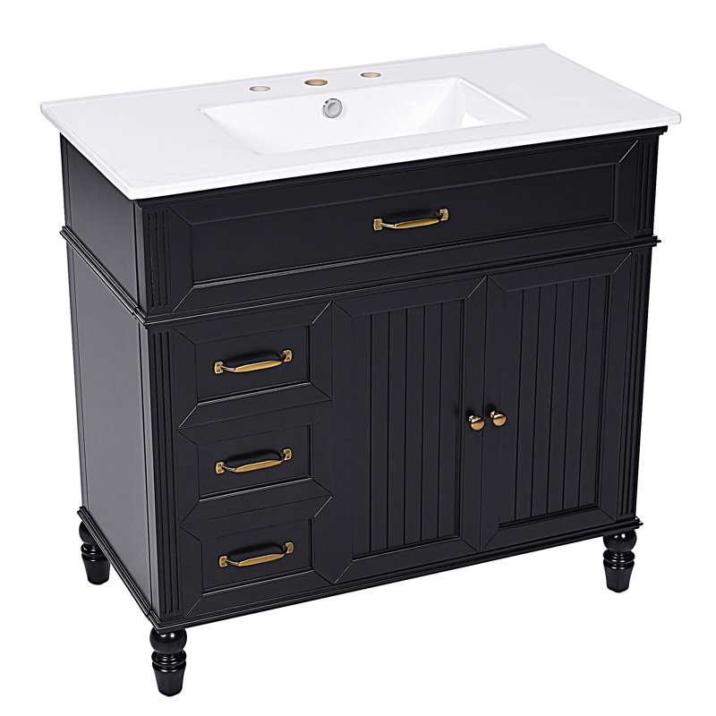 Armoire de salle de bain 36 po avec lavabo en céramique et tiroirs 36 po, Noir