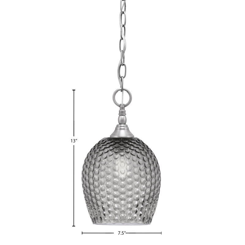 Chain Hung Mini Pendant With Glass, Brushed Nickel