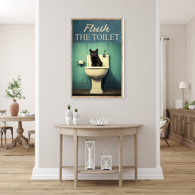 Black Cat Flush The Toilet - 1 Piece Rectangle Gra Black Cat Flush The Toilet - 1 Piece Rectangle Graphic Art Print On Wrapped Canvas - Wrapped Canvas Print