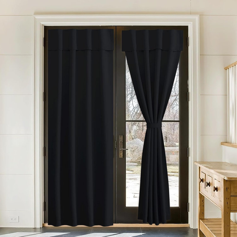 NICETOWN Door Curtains for Kitchen, Short Blackout Curtains , Self Adhesive Portable Window Cover for Front French Door, Adjustable Shade for Glass, 1 PC