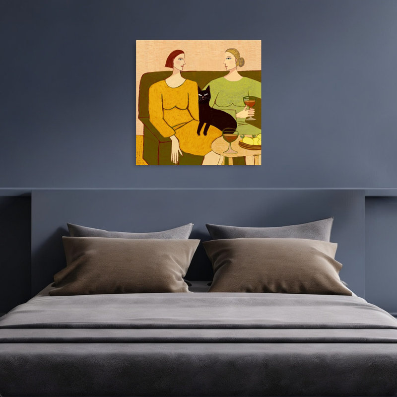 Friends And Black Cat Modern Cat Fruit Architecture Wall Art Print 1 Piece Wrapped Canvas Wall Art, 91.44cm H x 91.44cm W