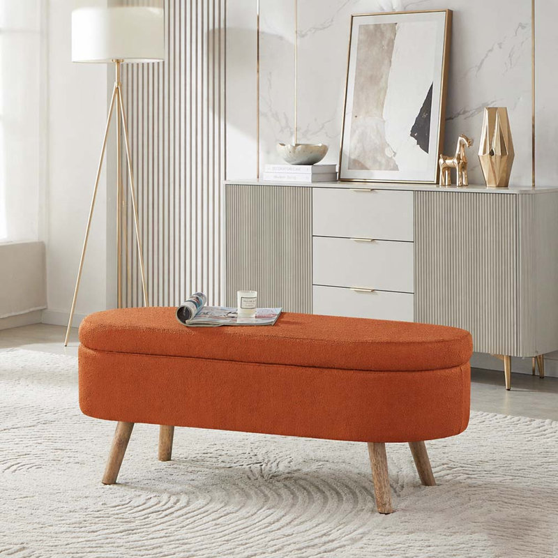 Banc de rangement avec repose-pieds ovale, Orange