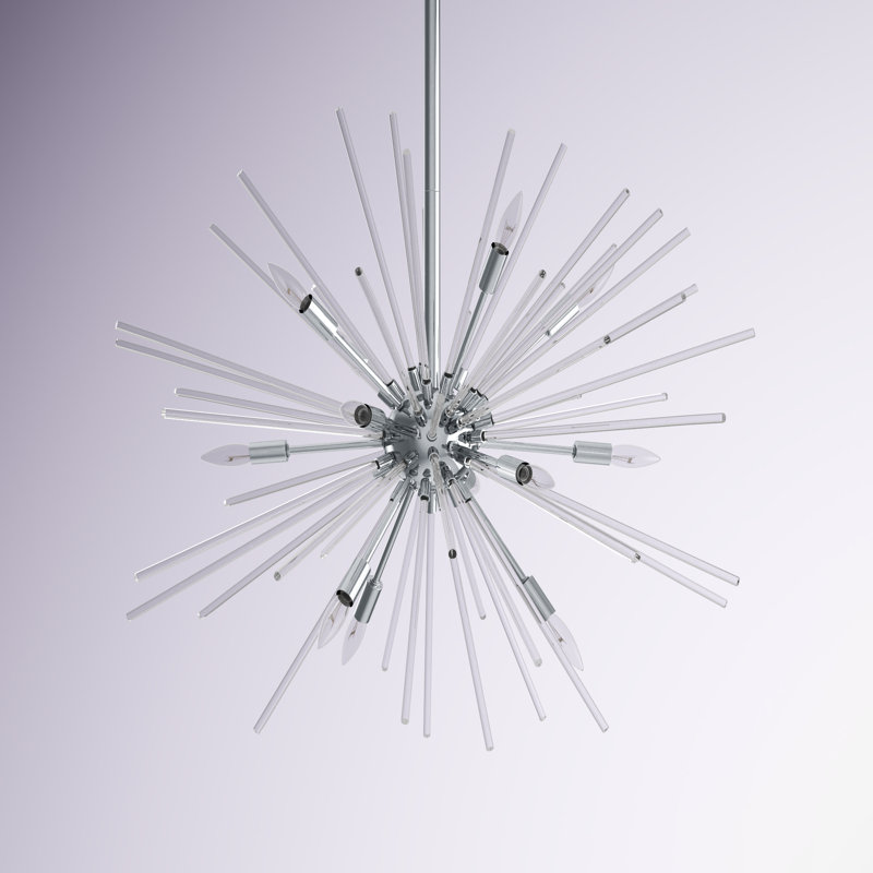 Lustre sphérique Spoutnik 12 lumières Merrick, Chrome poli, 23" H x 25" W x 25" W
