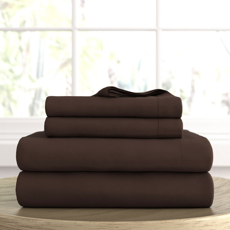 Ensemble de draps 4 pièces Ultra Soft, Chocolat, Ensemble de draps pour très grand lit avec 2 taie