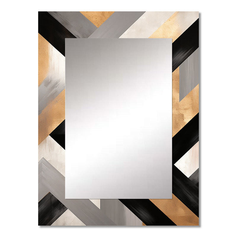 Carreaux géométriques noirs et dorés 3 - miroir unique géométrique, grand miroir mural doré, impression d'art en métal