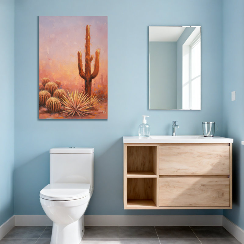 Plantes et fleurs, paysage désertique avec cactus et lumière du soleil, H 36 po x l 24 po
