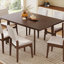 Ensemble de salle à manger moderne 7 pièces - Table rectangulaire en bois massif et chaises rembourrées en lin, finition noyer avec tissu beige pour la cuisine / salle à manger, noyer foncé-312171476-312171479