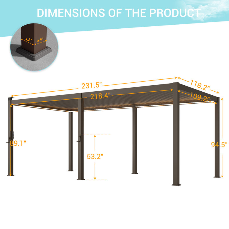Pergola d'extérieur à DEL en métal avec toit à persiennes réglable, pergola de patio toutes saisons pour terrasse