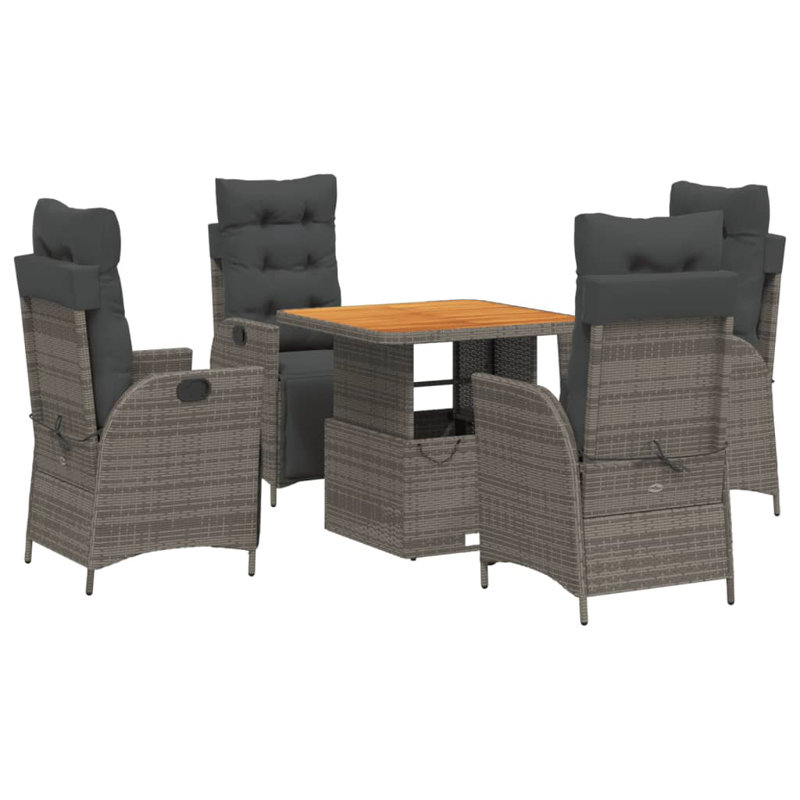 Ensemble de salle à manger de patio Dakota Fields avec coussins en rotin de poly, Noir, noir, noir, noir, Gris, 4