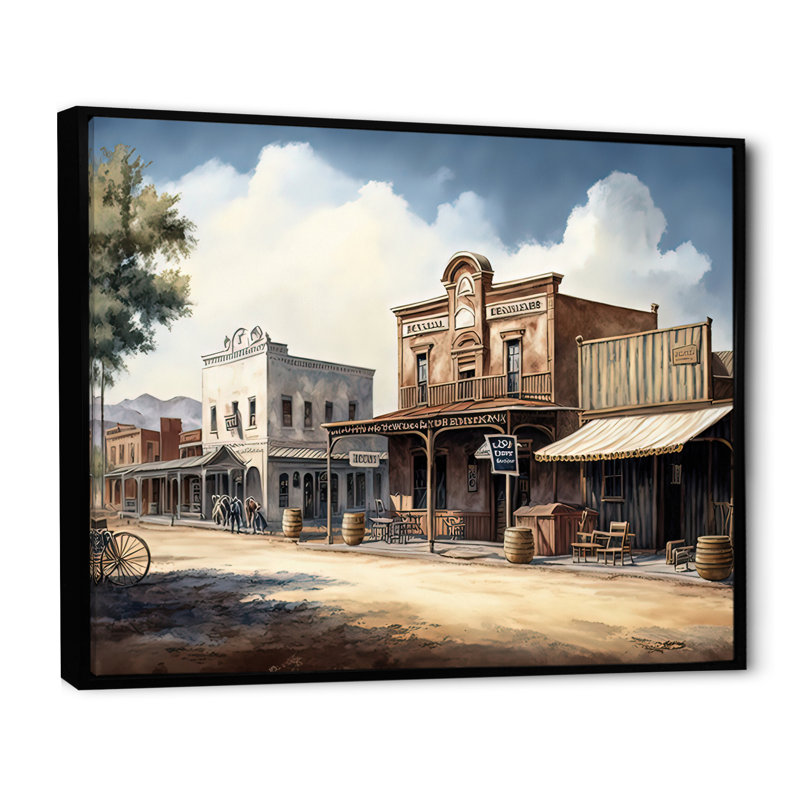 Arizona Wild West Town II - impression sur toile, Toile avec cadre flottant noir, H 12 po x l 20 po x P 1 po