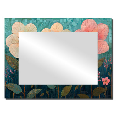 «Aqua Morning Dew Of Seasonal Flowers» - Art mural miroir floral - imprimé sur métal