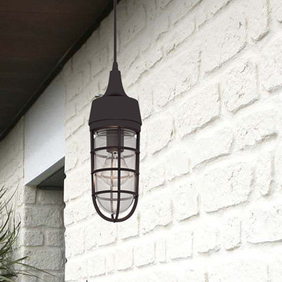 Mini-luminaire suspendu en aluminium antique d'intérieur ou d'extérieur 1 lumière avec abat-jour cylindrique arrondi en verre transparent Hough
