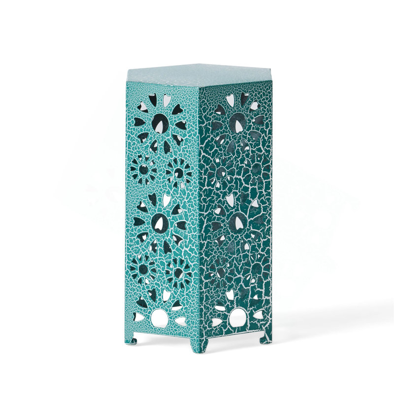 Side Table With Sunburst Cut Out Design, Teal