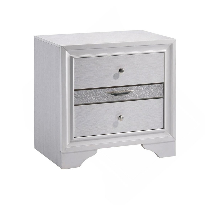 Table de chevet contemporaine à 1 poignée en nickel, Blanc