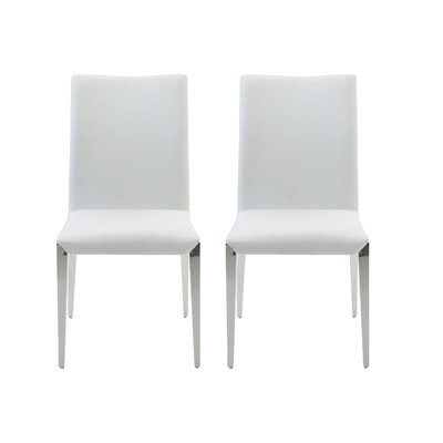 Set of Two White And Silver Upholstered Faux Leather Dining Side Chairs -  Orren Ellis, 634A6DC1F8B641849DF2355B45B83AD9