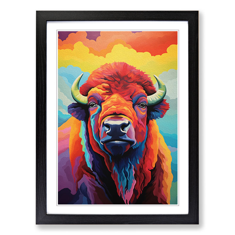 Buffalo Colour Field Art - Framed Print, 64cm H x 46cm W x 2cm D, Black Framed