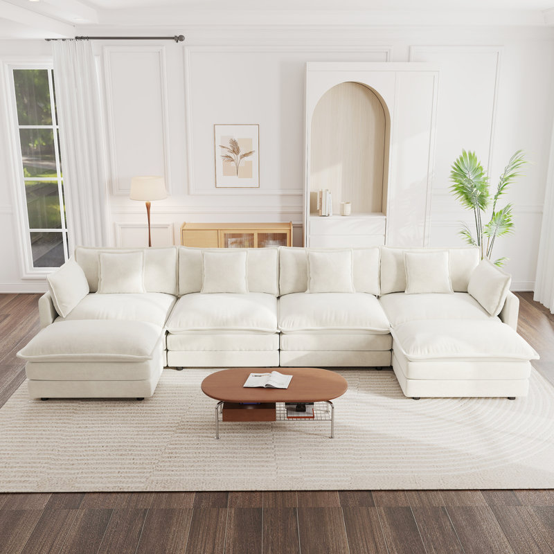 Canapé moderne en U confortable avec méridienne réversible, grand canapé modulaire modulaire en forme de U, repose-pieds double supplémentaire, chenille