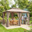 Pavillon de jardin en métal de couleur kaki, 10 x 13 pi avec tissu en acier et polyester, tissu en acier kaki et polyester
