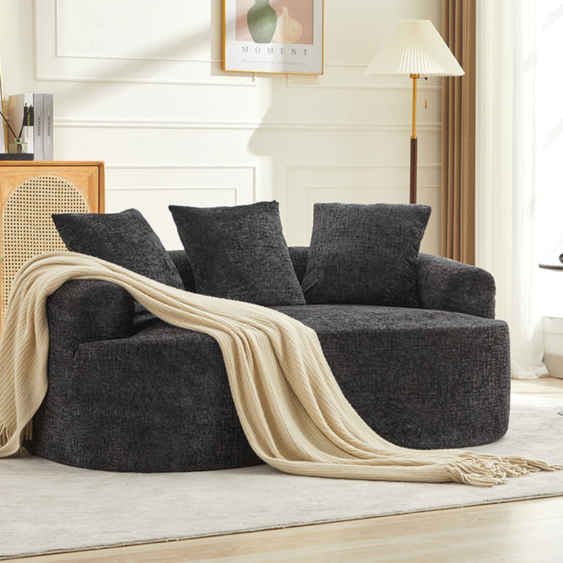 Causeuse incurvée, petit canapé en chenille avec 3 coussins, canapé profond pour appartement, salon, aucun assemblage requis