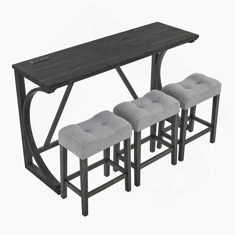 Ensemble de table de salle à manger 4 pièces avec prise de courant et 3 tabourets rembourrés pour le salon, la salle à manger et la cuisine