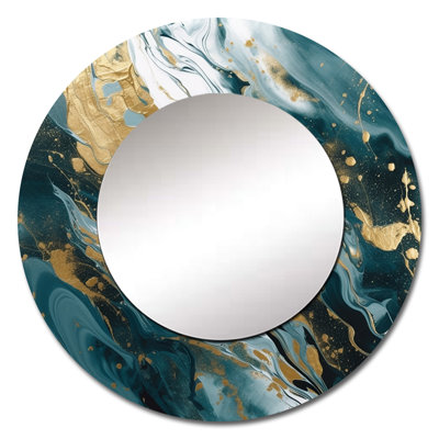 Blue and Gold Serene Cascade - Abstract Mirror, Modern Decorative Wall Mirror, Printed Metal Art