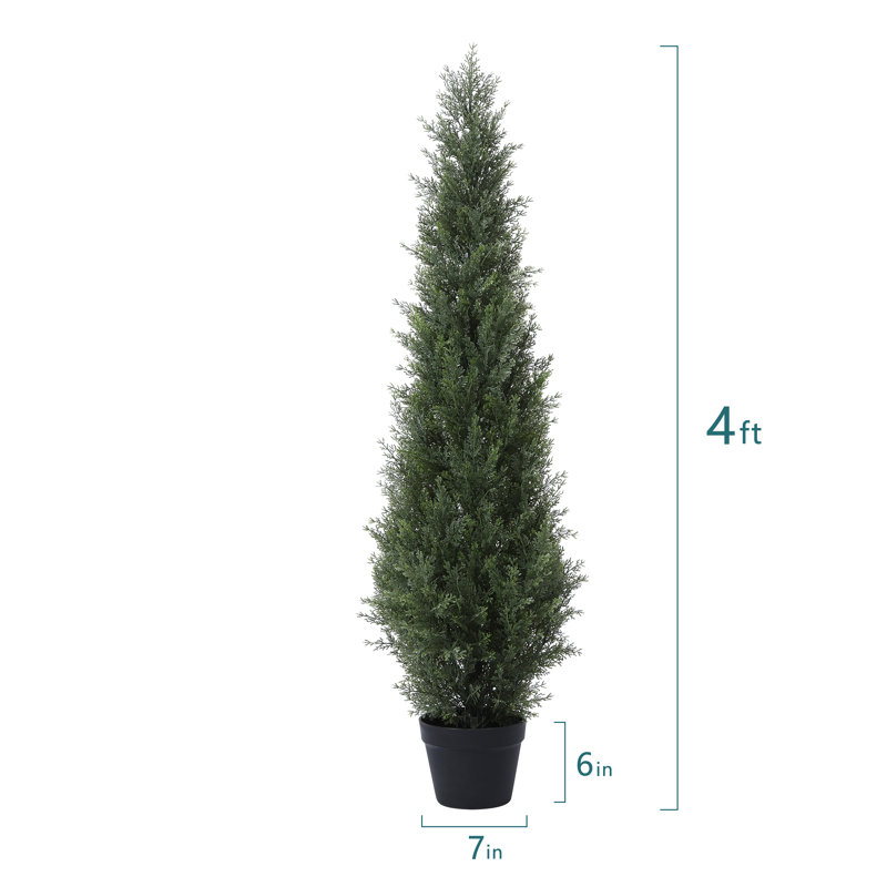 Adcock Artificial UV Resistant Cedar Topiary Trees, Faux Cypress Plants with Solar Light String, Set Of 2