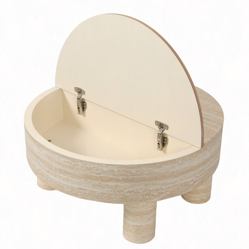 Table basse ronde avec plateau rabattable et compartiment de rangement caché