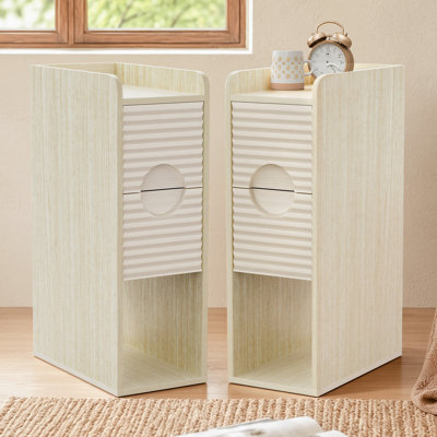 Tables de chevet modernes et étroites, avec 2 tiroirs et rangement ouvert pour petits espaces, bois naturel