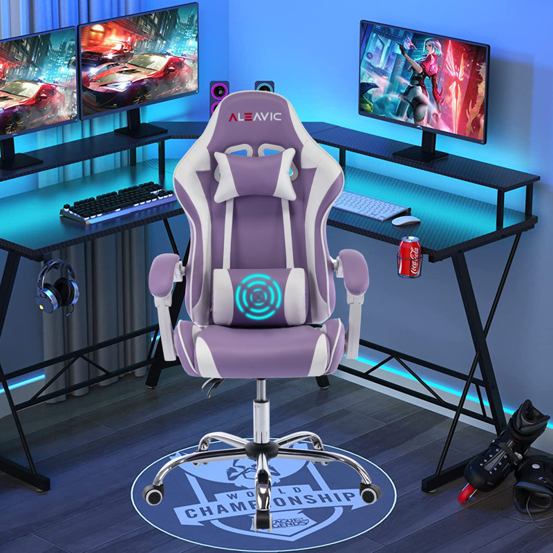 Gaming Chair, Gamer Chair Racing Style Game for Adults Teens, Ergonomic PC with Lumbar Support, 300lbs, Purple/White