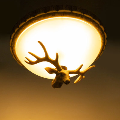 Doede Deer Horn Ceiling Light Flush Mount Antique Lighting Fixture E26 110V