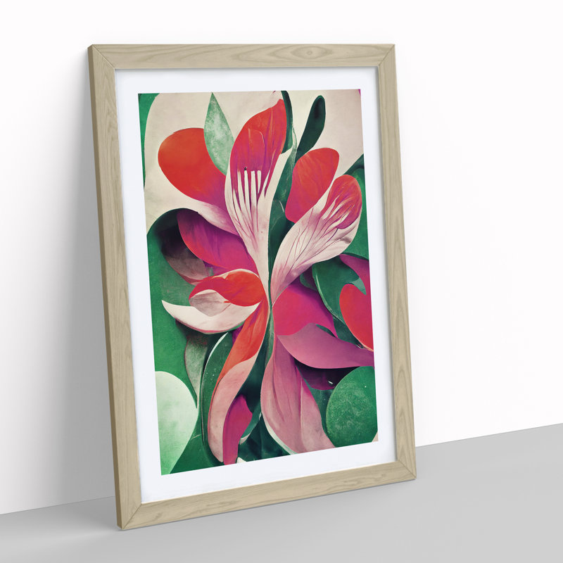 Delicate Abstract Flowers No.1 - Single Picture Frame Painting, 46cm H x 34cm W x 2cm D, Oak