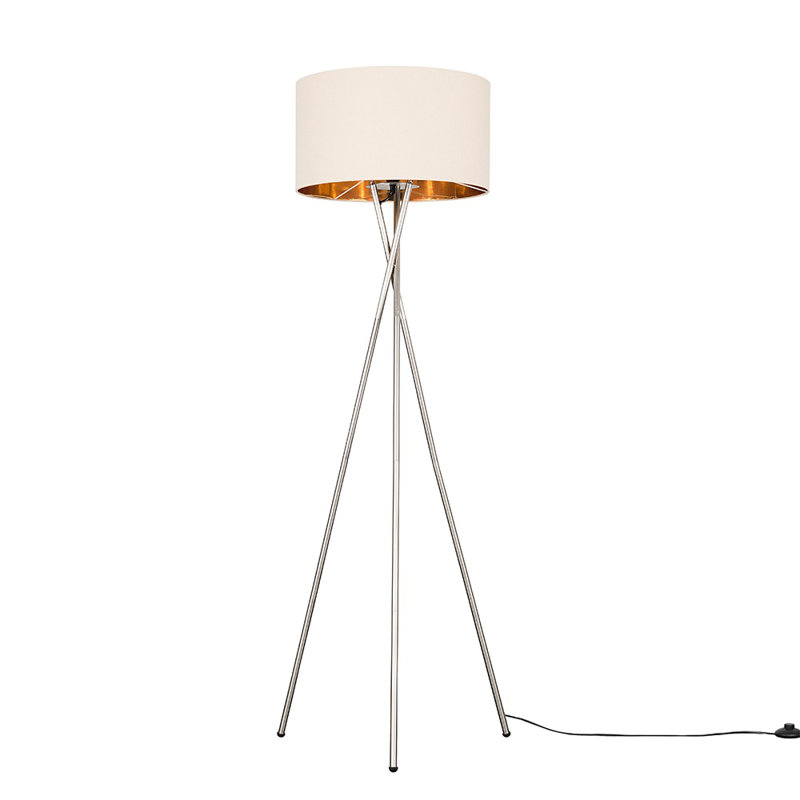 Misner 155cm Camden Tripod Floor Lamp with Large Reni Shade, Yes, Brushed Chrome , Beige & Gold