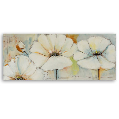 Three Flowers And A Bud - No Frame Panoramic Print on Canvas