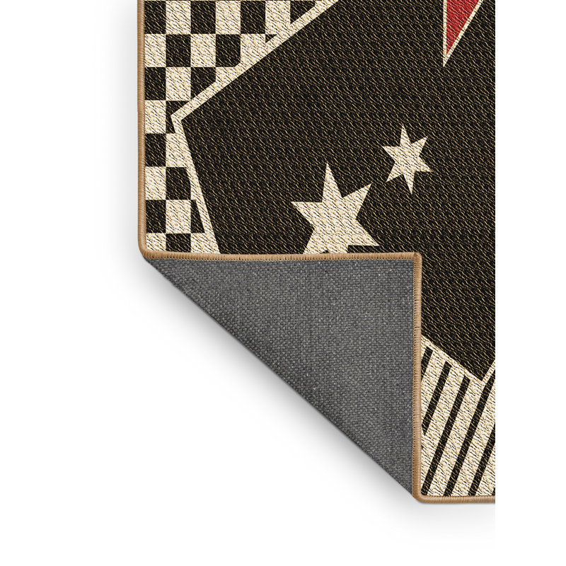 Tapis géométrique noir / blanc / rouge, Rectangle 5 pi x 7 pi